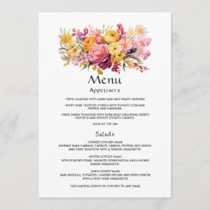 Menu Casamento Floral Rosa e Amarelo