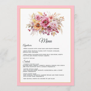 Menu Casamento Floral Rosa e Dourado