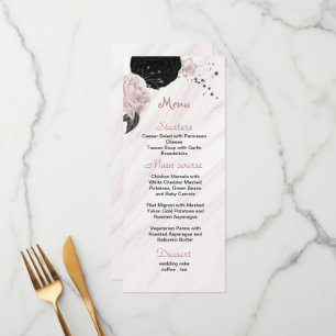 Menu casamento floral rosa e preto