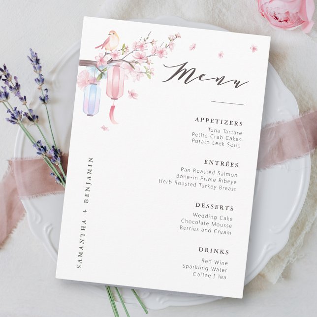 Menu Casamento Floral Rosa Elegante (Criador carregado)