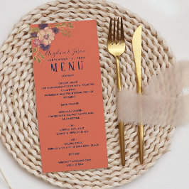 Menu Casamento Floral Rosa em Aquarela