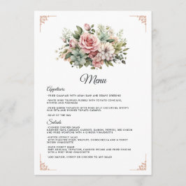 Menu Casamento Floral Rosa Empoeirado, Verde Menta e Bl