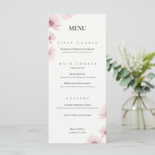 Menu Casamento Floral Rosa Minimalista em Flat