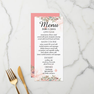 Menu Casamento floral rosa moderno