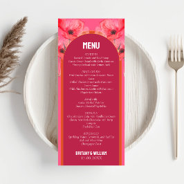Menu Casamento Floral Rosa Moderno e Vibrante Laranja