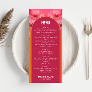Menu Casamento Floral Rosa Moderno e Vibrante Laranja