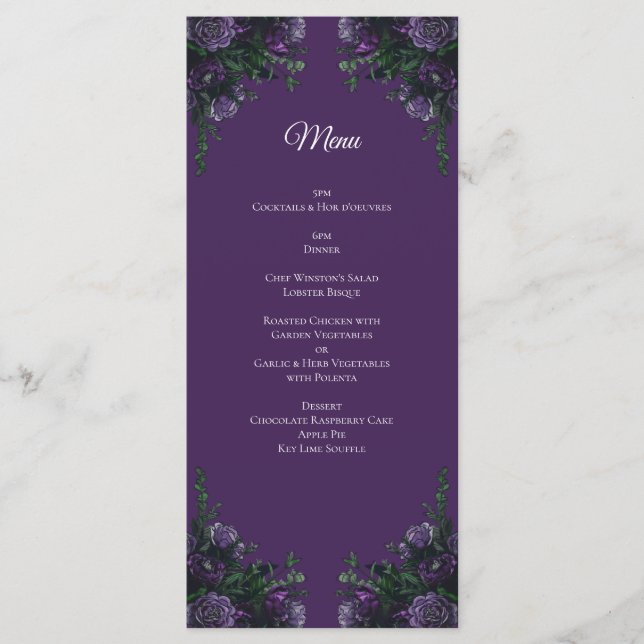 Menu Casamento Floral Roxo (Frente)