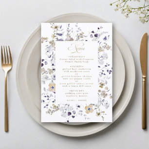 Menu Casamento Floral Roxo Branco Dourado Romântico