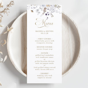 Menu Casamento Floral Roxo Branco Elegante