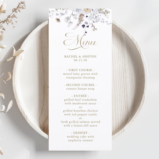 Menu Casamento Floral Roxo Branco Elegante (Criador carregado)