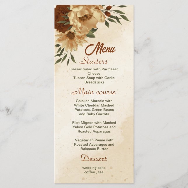 Menu casamento floral russo de terracotta (Frente)