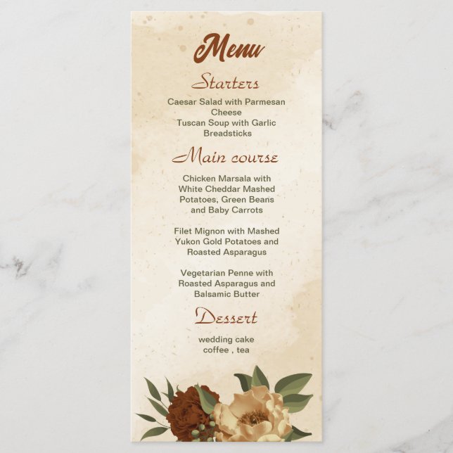 Menu casamento floral russo de terracotta (Frente)
