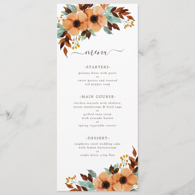 Menu Casamento Floral Rustic Mint Green Watercolor (Frente)