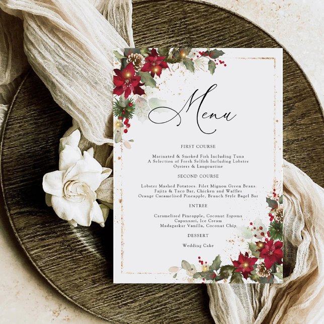 Menu Casamento Floral Rustic Pine Poinsettia (Criador carregado)