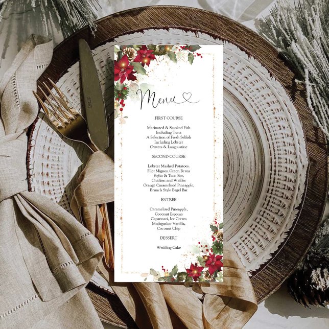 Menu Casamento Floral Rustic Pine Poinsettia (Criador carregado)