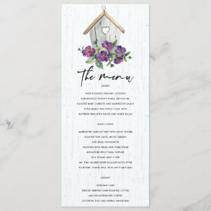 MENU CASAMENTO FLORAL RÚSTICO DE MADEIRA BRANCA