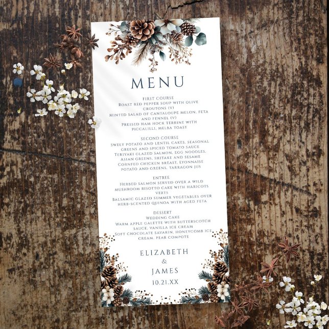 Menu Casamento Floral Rústico Elegante de Floresta Pinh (Elegant Rustic Forest Floral Pinecones Wedding Menu)