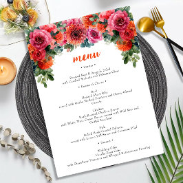 Menu Casamento Floral Simples Cor Laranja Cor-de-Água R
