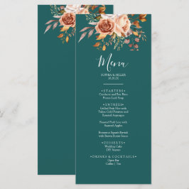 Menu Casamento Floral Terracota Aquarela Azul Outono