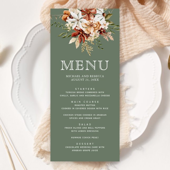 Menu Casamento Floral Terracota de Flores Silvestres em (Criador carregado)