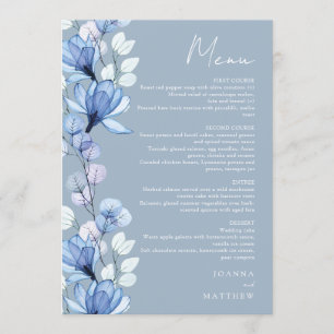 Menu Casamento Floral Transparente Azul Empoeirado