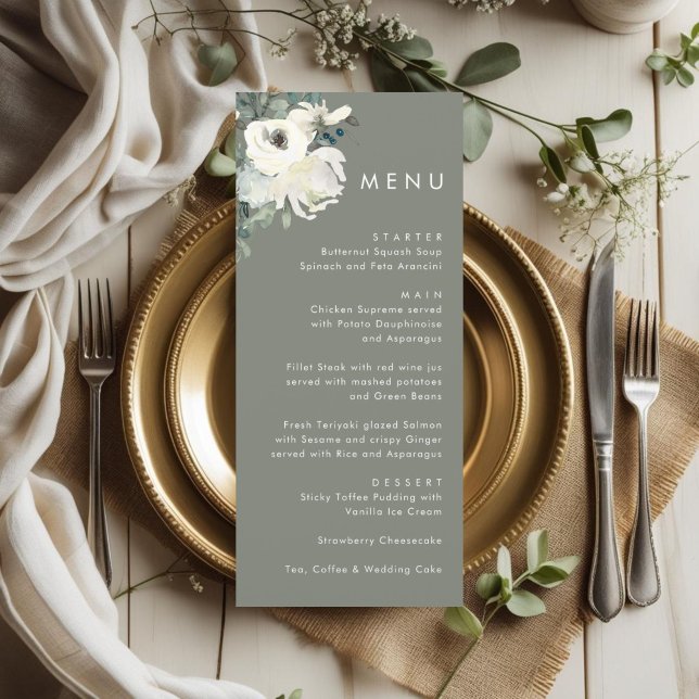 Menu Casamento Floral Verde Oliva Atemporal Elegante  (Criador carregado)