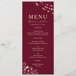 Menu Casamento Floral Vermelho Borgonha