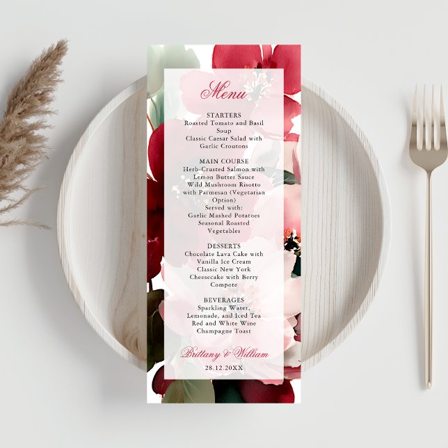 Menu Casamento Floral Vermelho com Tema de Natal (Criador carregado)