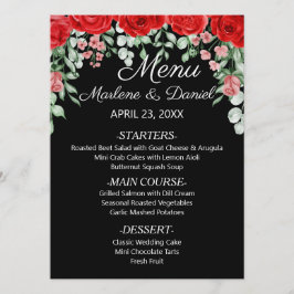 Menu Casamento Floral Vermelho E Negro Elegante