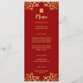 Menu Casamento floral vermelho moderno chinês
