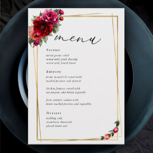 Menu Casamento floral vermelho rosa chique e dourado fa