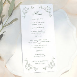 Menu Casamento Floral Vintage Verde Salvia