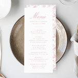 Menu Casamento Floral Vitoriano da Rosa Chinoiserie Ele<br><div class="desc">Crie uma experiência fantástica de jantar com o nosso cardápio de casamento Floral de Dusty Rosa Pink Chinoiserie. Apresentando uma elegante caligrafia poeirenta de rosa em um fundo branco nítido, este menu personalizável permite que os casais adicionem seus nomes, data de casamento e ofertas de menu personalizadas. O verso mostra...</div>