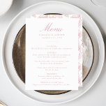 Menu Casamento Floral Vitoriano da Rosa Chinoiserie Ele<br><div class="desc">Elevem a recepção de casamento com o menu de casamento Floral da Chinoiserie, Rosa Elegante. Projetado com uma caligrafia rosada e empoeirada rosa num fundo branco limpo, este menu é totalmente personalizável com seus nomes, data de casamento e detalhes do menu. O verso apresenta um rosa empoeirado e elegante padrão...</div>
