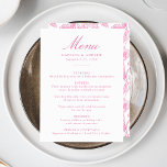 Menu Casamento Floral Vitoriano de Chinoiserie Rosa Ele<br><div class="desc">Elevem sua recepção de casamento com nosso menu de casamento Floral de Chinoiserie Rosa Elegante. Projetado com uma caligrafia rosa graciosa em um fundo branco limpo, este menu é totalmente personalizável com seus nomes, data de casamento e detalhes do menu. O verso apresenta um lindo padrão floral Chinoiserie cor-de-rosa e...</div>