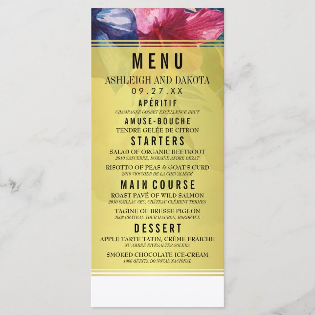 Menu Casamento | Flores De Aquarelas Tropicais (Frente)