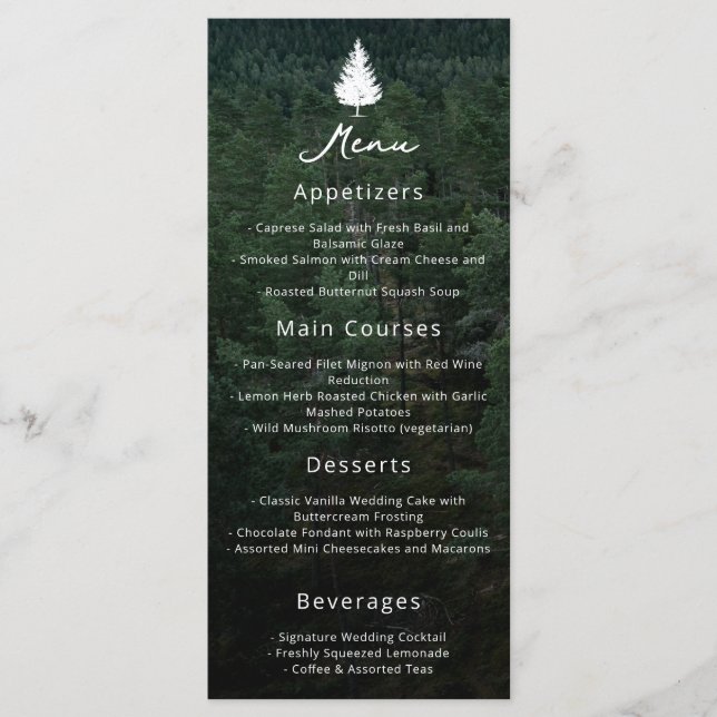 Menu Casamento Floresta Rústica Foto Silhueta de Árvore (Frente)