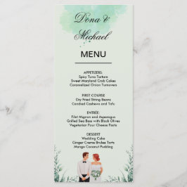 Menu Casamento fluído com aquarela verde personalizada