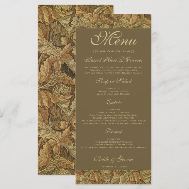 Menu Casamento Folhas Quentes de Outono Vitoriano Antig (Frente/Verso)
