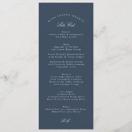 Menu Casamento Formal Caligrafia Azul Naval Clássico