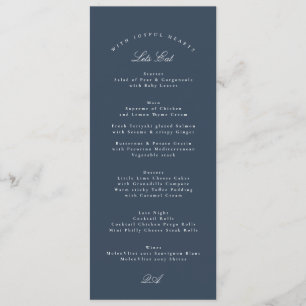 Menu Casamento Formal Caligrafia Azul Naval Clássico