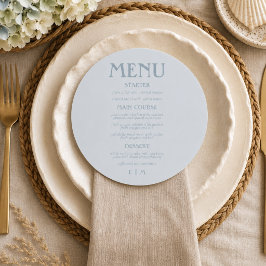 Menu Casamento Formal Circular Script Azul Costeiro
