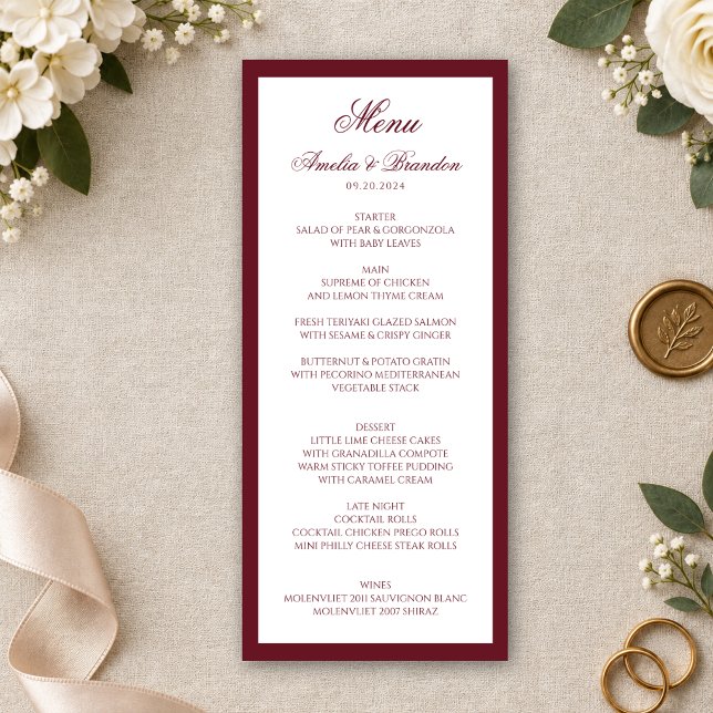 Menu Casamento Formal Clássico com Borda Burgundy Profu (Criador carregado)