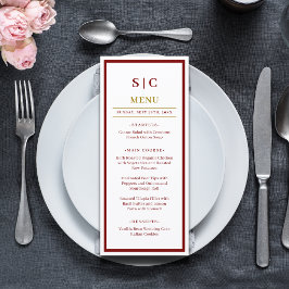 Menu Casamento Formal Clássico com Monograma em Borgonh