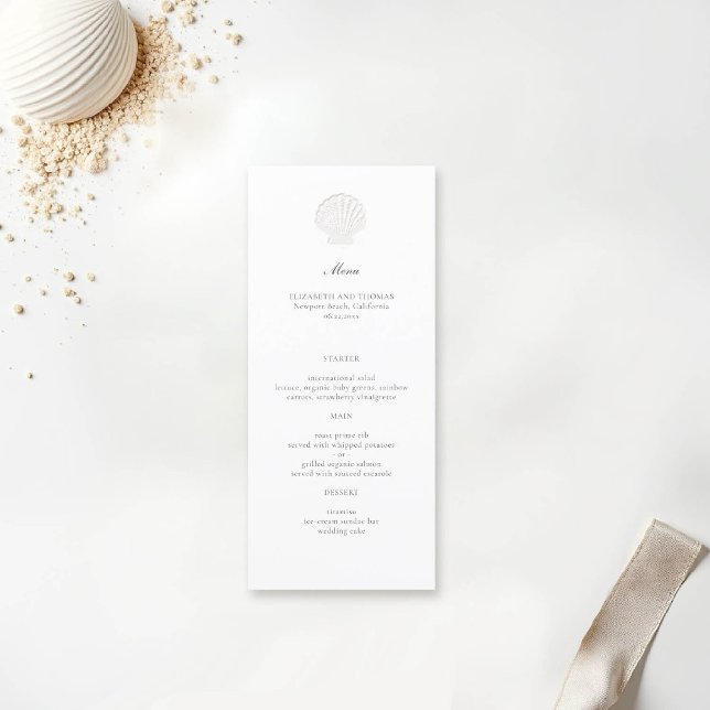 Menu Casamento Formal Clássico Puro da Shell Náutica Co (nautical wedding menu coastal modern classic formal traditional elegant shell)