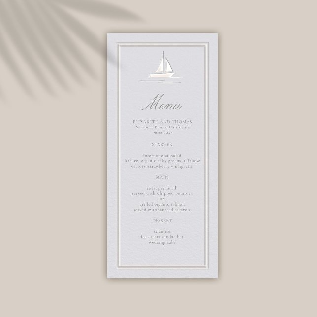 Menu Casamento Formal Do Barco Costeiro Náutico Faux Em (coastal wedding menu classic formal traditional frame faux embossed boat nautical beach yacht)