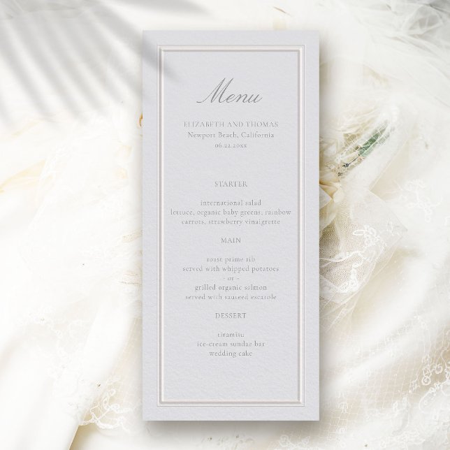 Menu Casamento Formal Elegante Moderno Clássico Ecru (wedding menu card formal traditional modern classic faux embossed double frame ivory ecru estate)