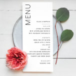 Menu Casamento Formal Minimalista | Janto Elegante Mode<br><div class="desc">Este cartão de menus minimalista apresenta um layout moderno limpo com tipografia elegante. Personalizado com os nomes do casal, ele lista os cursos em formato na moda, fácil de ler. Perfeito para recepções de casamento, jantadas de ensaio e eventos formais. Esta placa de menu adiciona um toque sofisticado à configuração...</div>