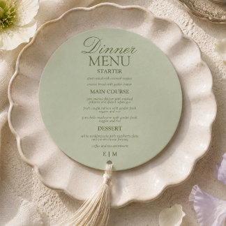 Menu Casamento Formal Moderno em Verde Sage com Letra