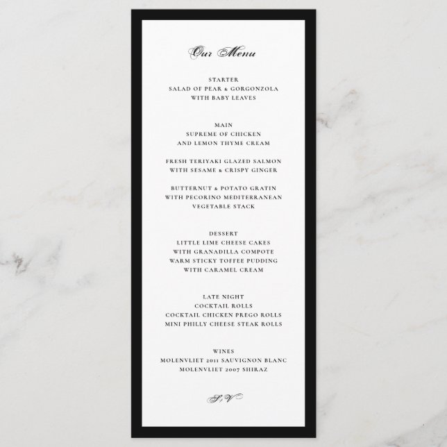 Menu Casamento Formal Preto e Branco (Frente)